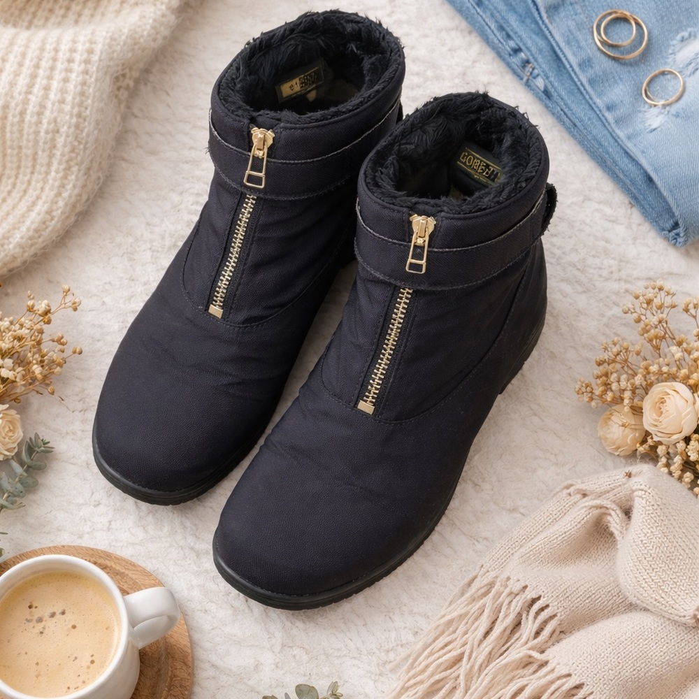 Talbots Gore-Tex Waterproof Ankle Boots Faux Fur Lined Zip Booties Black 7.5